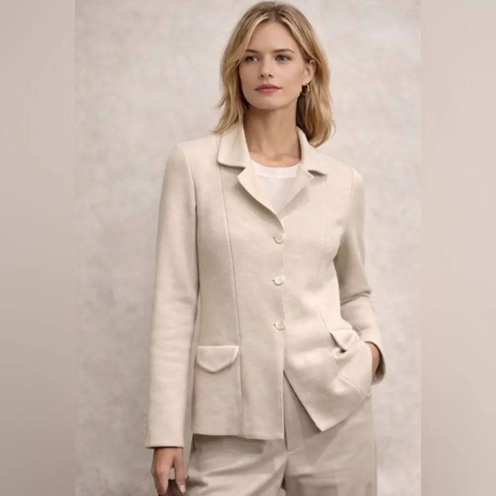 Loro Piana Silk knit blazer jacket in beige ivory - Picture 3 of 12